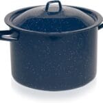 IMUSA 6Qt Blue Speckled Enamel Stock Pot with Lid, Traditional Mexican Enamel Cookware for Everyday Cooking and Kitchen Use