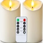 Homemory 6"x3" Outdoor Waterproof Flameless Candles, LED Candles, Battery Operated Candles with Remote and Timers, Electric Fake Plastic Pillar Candles, Ivory White, Set of 2