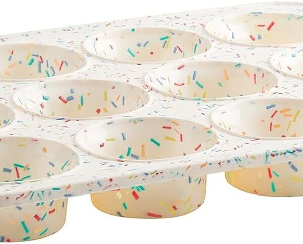 Trudeau Structured Silicone Muffin Pan, 12 Cup, Confetti/Fuschia