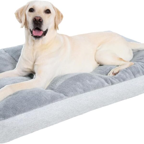 Washable Dog Bed for Large Dog, XL Crate Bed Plush Pet Kennel Pad with Non-Slip Bottom, Pet Sleeping Mat, 41x27 inch, Light Gray
