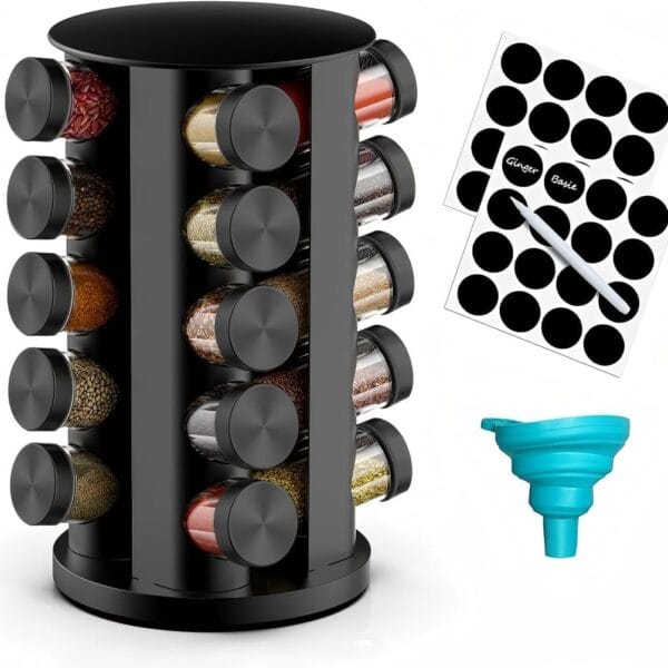 Rotating Spice Rack Organizer for Cabinet, Spice Racks Storage with 20 Jars, Spinning Spice rack for Kitchen Countertop, Spice Holder,Seasoing Storage Racks, Black