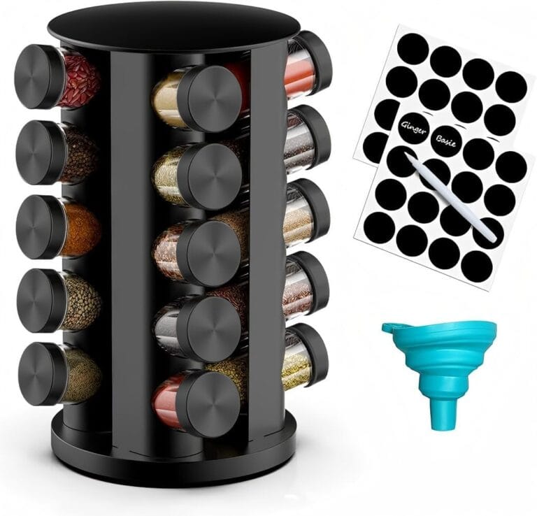 Rotating Spice Rack Organizer for Cabinet, Spice Racks Storage with 20 Jars, Spinning Spice rack for Kitchen Countertop, Spice Holder,Seasoing Storage Racks, Black