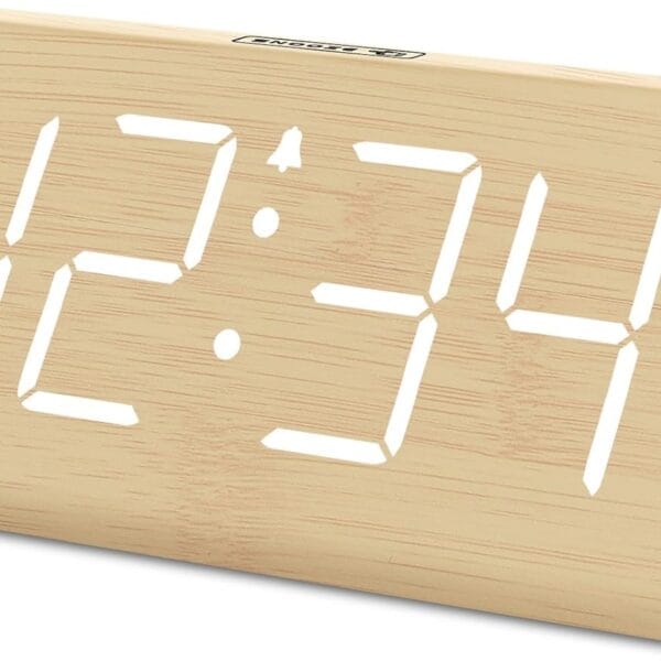 DreamSky Wooden Digital Alarm Clocks for Bedrooms - Electric Desk Clock with Large Numbers, USB Port, Loud Alarm for Heavy Sleepers, Adjustable Volume, Dimmer, Snooze, DST, Wood Dcor, Adapter Powered
