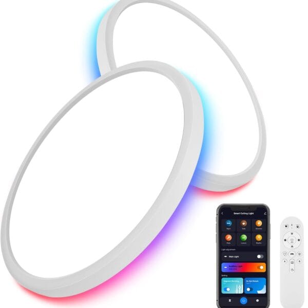 Smart LED Ceiling Light Flush Mount,RGB Ceiling Light Fixture with Remote Control,Dimmable 3000K-6500K,Night light 2000K ,Memory Function,Compatible with Alexa,Google,Tuya (White-Smart, 12in-2Pack)