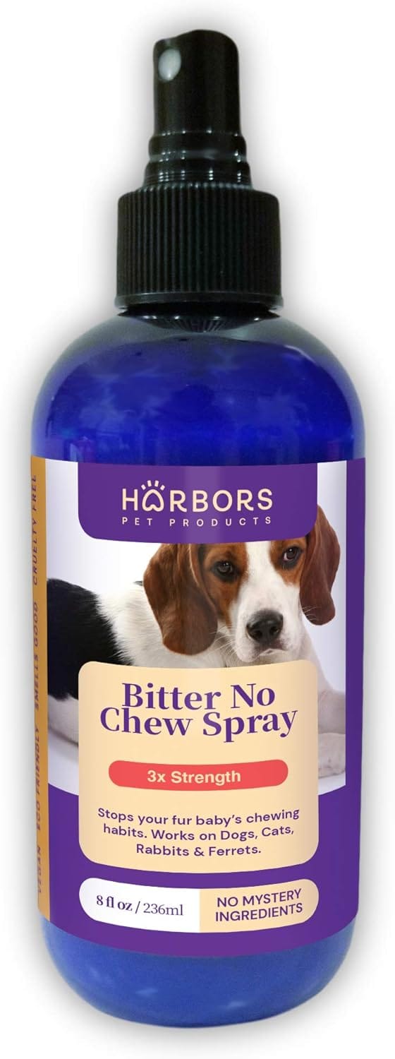 Harbor's Bitter No Chew Spray | 3 X Strength Chewing Deterrent Spray | Anti Chew Behavior Training Aid | Stops Destructive Chewing and Licking of Shoes, Bandages, Paws, Fur & Furniture | Made in USA