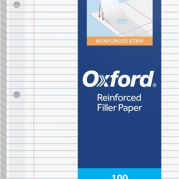 Oxford Reinforced Filler Paper, 8 x 10.5 Inch, Wide Rule, 3 Hole Punched, Lined Loose Leaf Paper for Ring Binders, 100 Sheets, White (1002098)