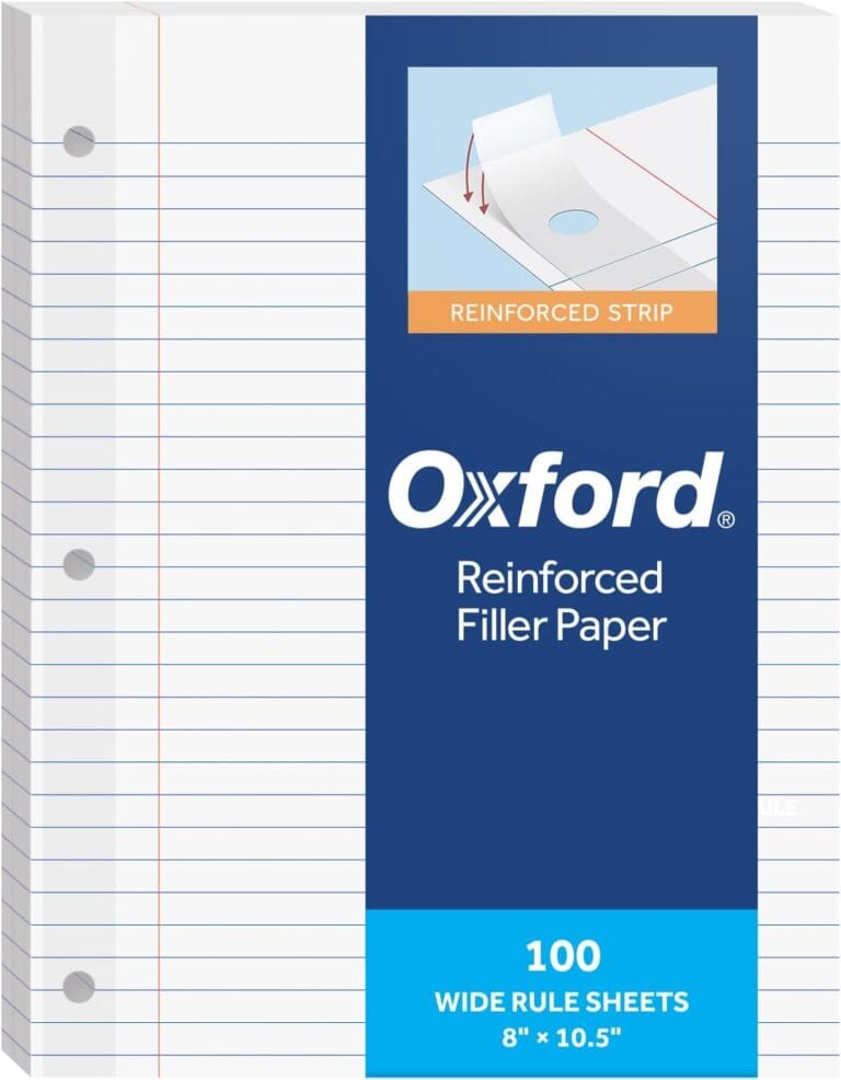 Oxford Reinforced Filler Paper, 8 x 10.5 Inch, Wide Rule, 3 Hole Punched, Lined Loose Leaf Paper for Ring Binders, 100 Sheets, White (1002098)