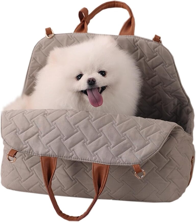 Small Dog Carriers Purse Bag,Dual Use,Car Safety Seat Light Cozy Pet Bed Kennel for Puppies Cats Lightweight Bags Fashion Woman Handbag Totes Go Vet Outdoor(Grey)