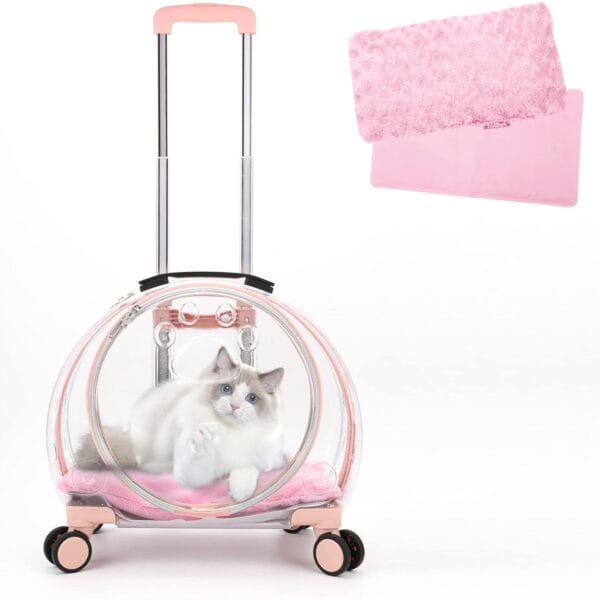 Transparent & Fully Breathable Hard cat Carrier with Rolling Wheels for Dogs, Cats, Multiple Carrying Options, Perfect for Traveling/Taking a Walk