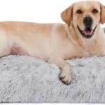 Bedfolks Waterproof Crate Bed, Plush Dog Kennel Pad with Removable Washable Cover, Faux Fur, Fluffy, 41"x27", Dark Grey