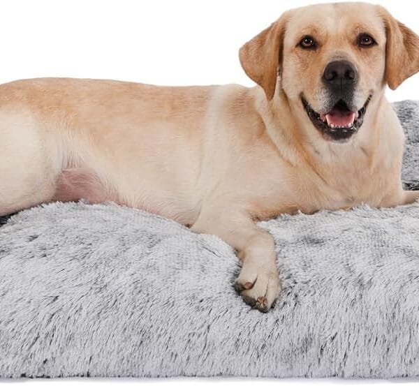 Bedfolks Waterproof Crate Bed, Plush Dog Kennel Pad with Removable Washable Cover, Faux Fur, Fluffy, 41"x27", Dark Grey