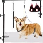 Dog Grooming Arm with Clamp, Heavy Duty Pet Grooming Table Arm with Grooming Hammock, Loop Noose & Two No-Sit Haunch Holder, 36" Height Adjustable for Medium & Small Pets, Black