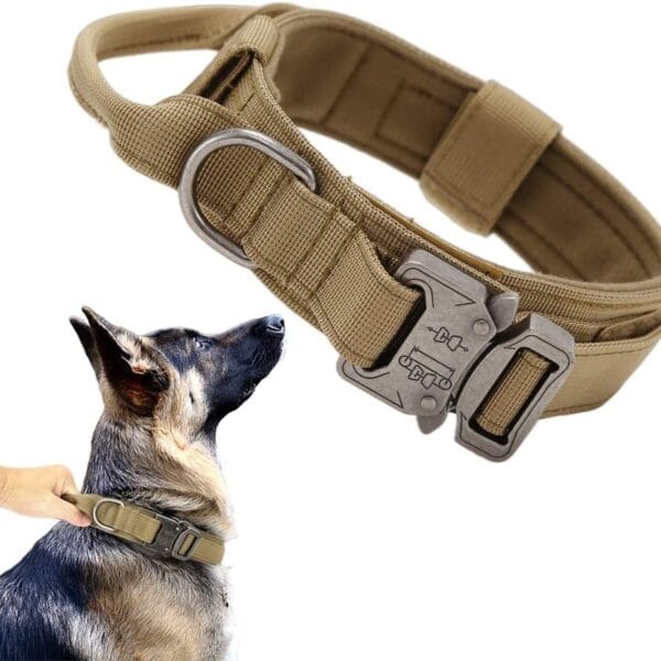 Xqpetlihai Tactical Dog Collar Adjustable Military Nylon Dog Collar with Control Handle and Heavy Duty Metal Buckle for Medium and Large Dogs (Brown,L)