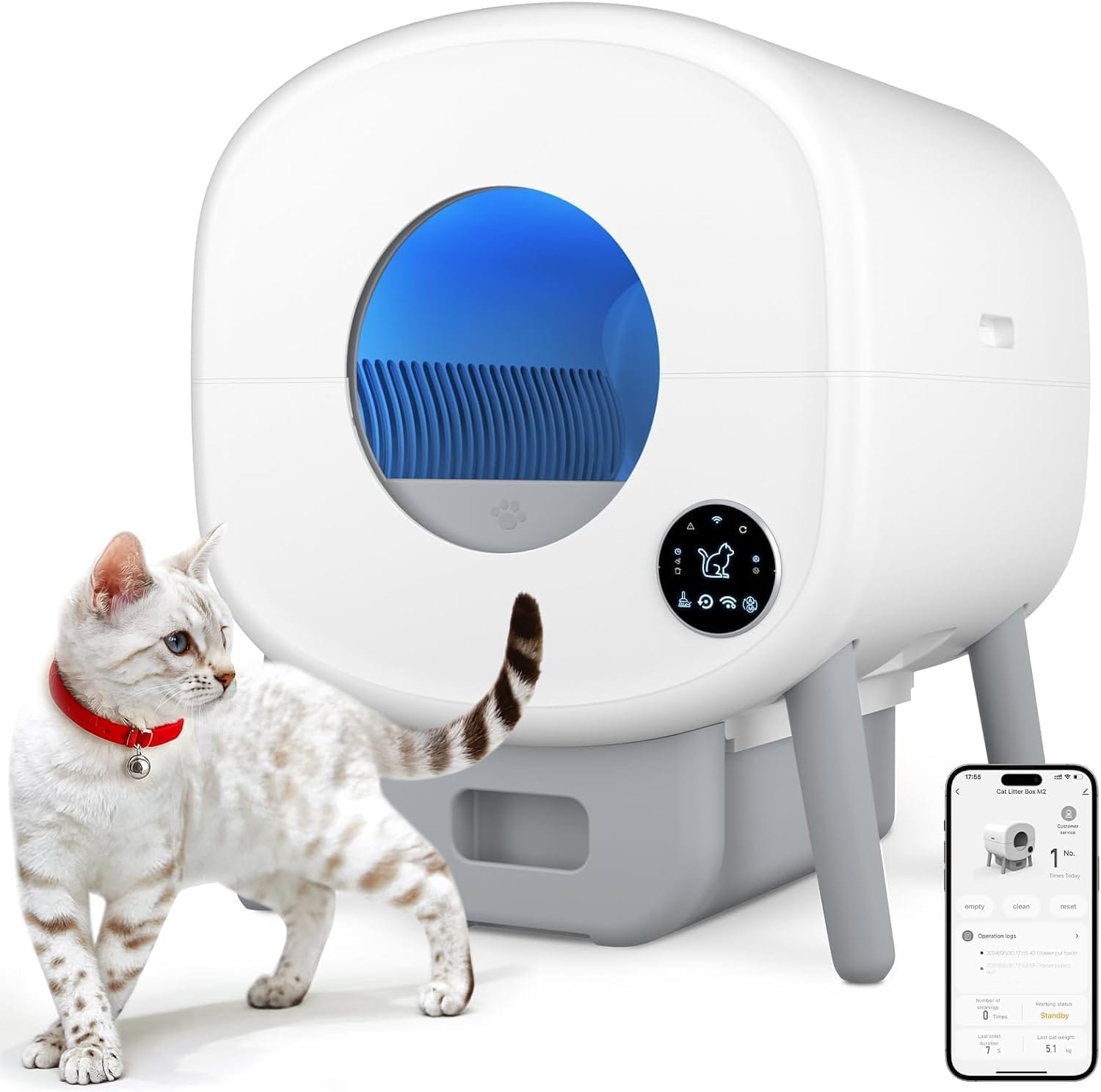 Cumrige Self Cleaning Litter Box, Large Capacity Automatic Cat Litter Box Self Cleaning For Cats, App Control,Safety Protection, 2 Roll Garbage Bags,White & Grey Cumrige Self Cleaning Litter Box, Large Capacity Automatic Cat Litter Box Self Cleaning for Cats, App Control,Safety Protection, 2 Roll Garbage Bags,White & Grey