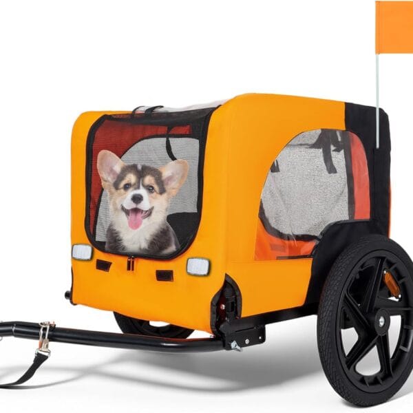 Collapsible Pet Bike Trailer, Portable Dog Bicycle Trailer with Enhanced Safety Design, Weatherproof & Ventilated Pet Carrier for Small to Medium Pets Up to 66 lbs