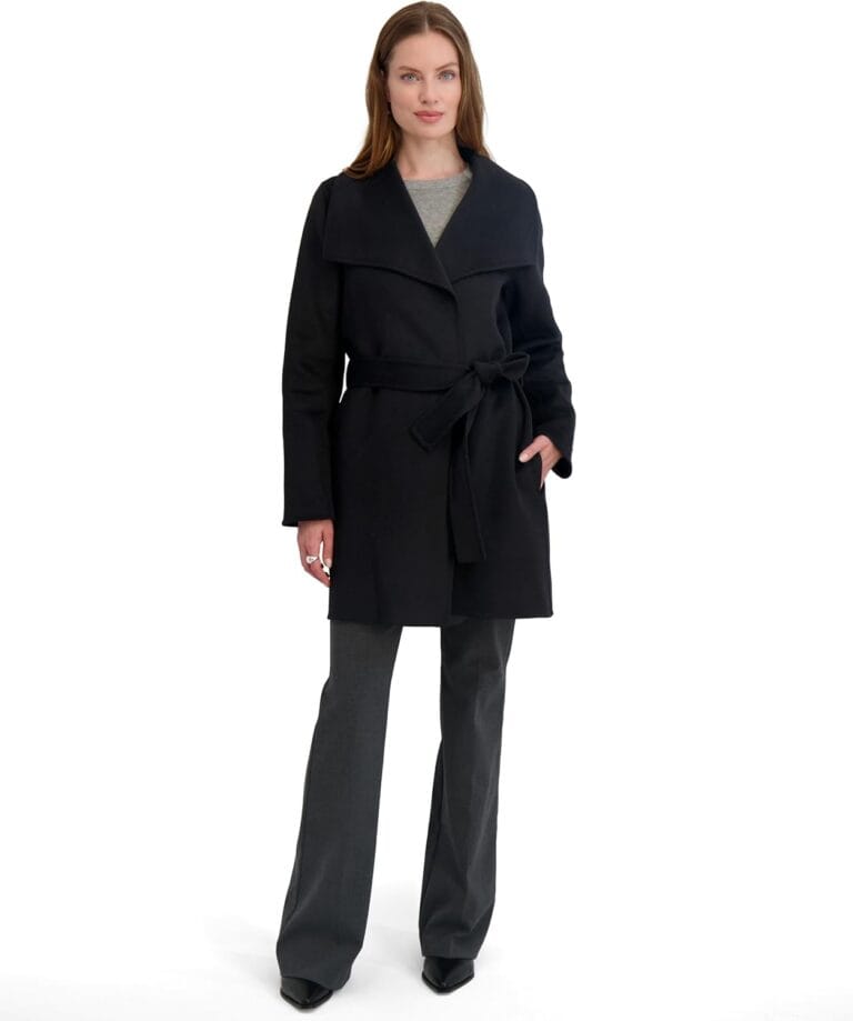 TAHARI Women's Peacoat Wool Blend Lapel Collar Trench Coat