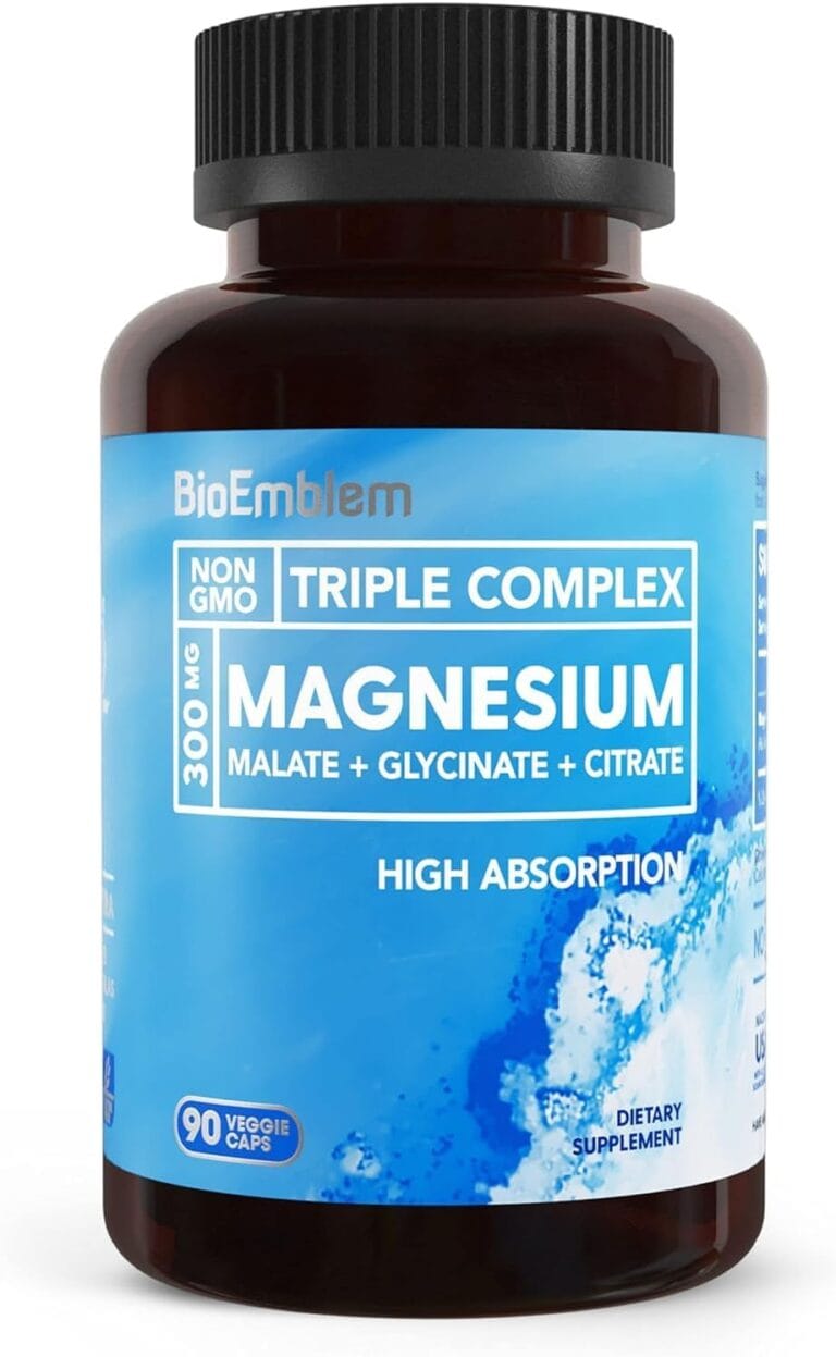 BioEmblem Triple Magnesium Complex | 300mg Magnesium Glycinate, Malate & Citrate | High Absorption Chelated Formula | Vegan, Non-GMO, Gluten-Free | 90 Capsules