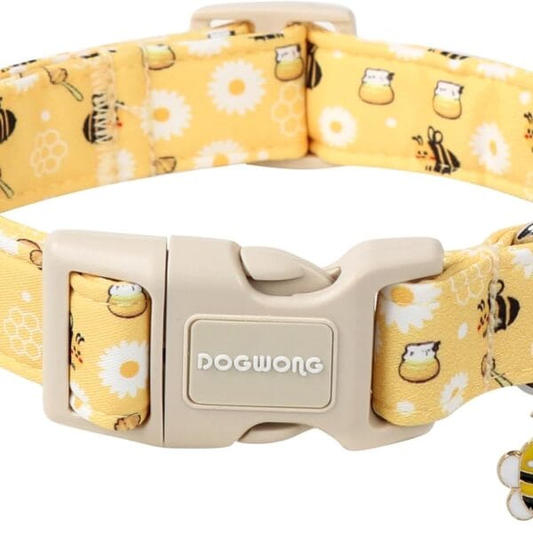 DOGWONG Yellow Bee Dog Collar- Cute Fun Dog Collars Adjustable Designer Spring Puppy Yellowe Dog Collar for Small Medium Large Dogs M