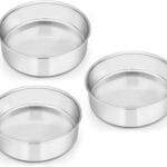 E-far 6 Inch Cake Pan Set of 3, Stainless Steel Round Smash Cake Baking Pans Tins, Non-Toxic & Healthy, Mirror Finish & Dishwasher Safe