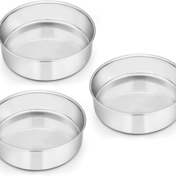 E-far 6 Inch Cake Pan Set of 3, Stainless Steel Round Smash Cake Baking Pans Tins, Non-Toxic & Healthy, Mirror Finish & Dishwasher Safe