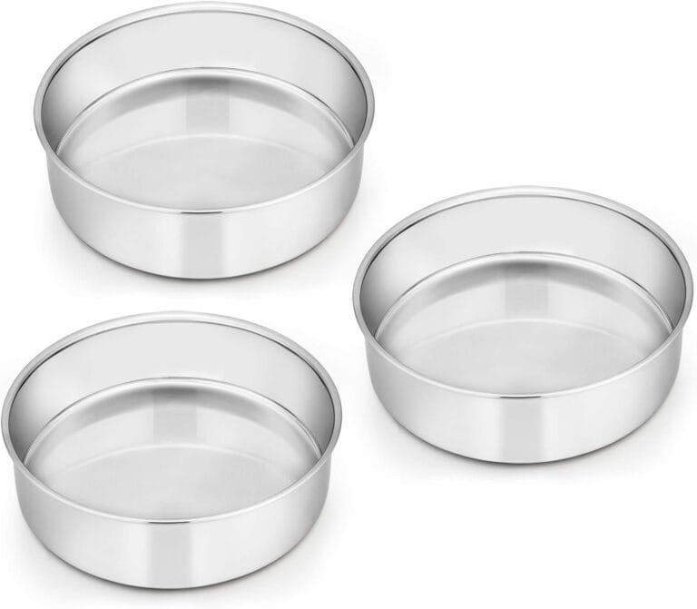 E-far 6 Inch Cake Pan Set of 3, Stainless Steel Round Smash Cake Baking Pans Tins, Non-Toxic & Healthy, Mirror Finish & Dishwasher Safe