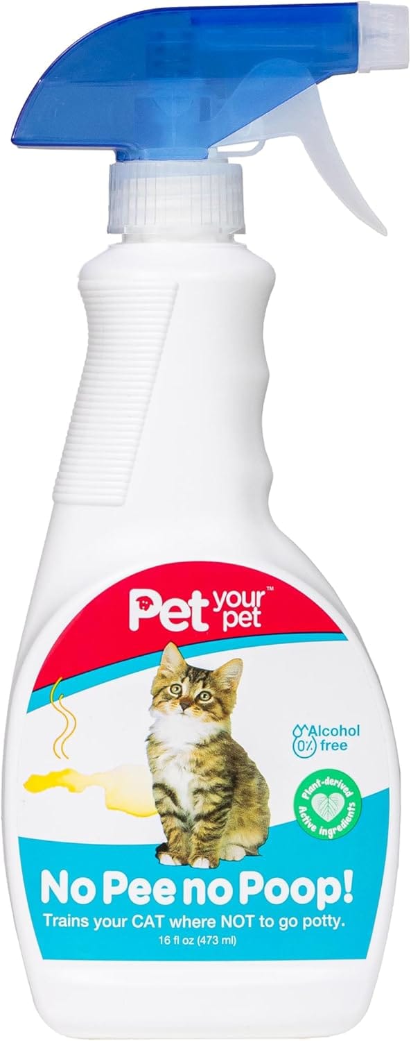 No Pee No Poop Cat Potty Training Spray, 16 Fl Oz  Non-Toxic Cat Spray No Mark for Urine/Marking/Pooping  Natural Pee Deterrent Spray  Indoor/Outdoor Keep Off
