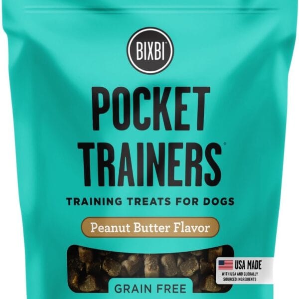 BIXBI Pocket Trainers, Peanut Butter - Training Treats for Dogs - Low Calorie All Natural Grain Free Dog Treats