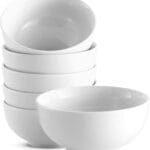 KooK Soup Bowls, Cereal Bowl, Ceramic, Bowls for Kitchen, Microwave, Dishwasher and Freezer Safe, Porcelain Dishes for Pasta, Salad, Oatmeal, Deep Interior, 20 oz, Set of 6, (White)