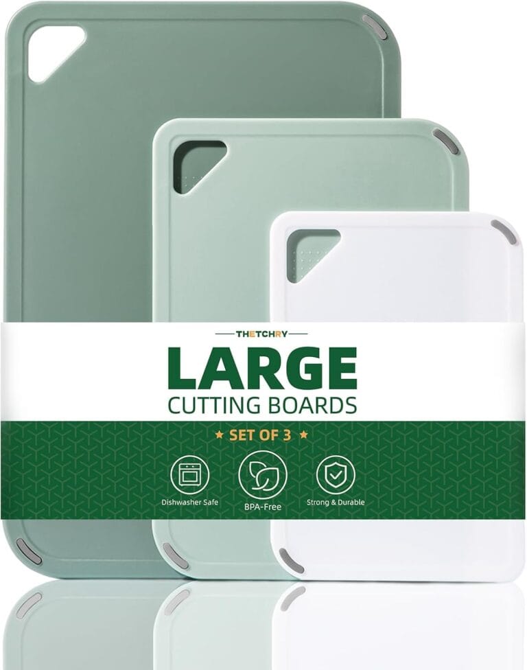 Plastic Cutting Board Set of 3-Cutting Boards for Kitchen BPA Free, Large-Small Chopping Boards Non-Slip for Cooking Camping Dishwasher Safe, Reversible, with Grip Handle, 15"10"0.6" Green