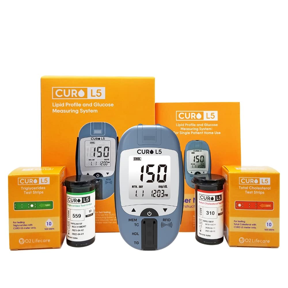 CUROfit Quick Home Blood Total Cholesterol And Triglycerides Test Kit CURO L5 Digital Meter Easy Use, Accurate Results, Comprehensive Health Tracking, Portable Design, And All Inclusive Kit CUROfit Quick Home Blood Total Cholesterol and Triglycerides Test Kit - CURO L5 Digital Meter - Easy Use, Accurate Results, Comprehensive Health Tracking, Portable Design, and All-Inclusive Kit