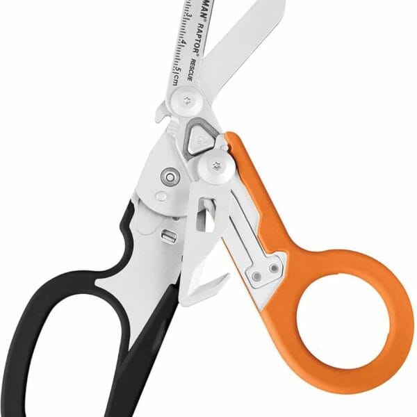 LEATHERMAN, Raptor Rescue, 6-in-1 Heavy-Duty Emergency/Trauma Shears with Carbide Glass Breaker & Strap Cutter, Made in the USA, Utility Holster Included, Black-Orange, With Utility Holster