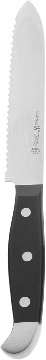 HENCKELS Statement Razor-Sharp 5-inch Serrated Utility Knife, Tomato Knife, German Engineered Informed by 100+ Years of Mastery, Black/Stainless Steel