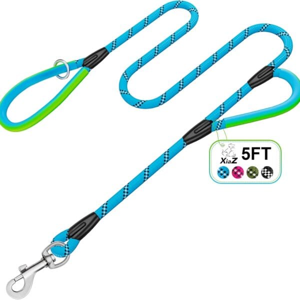 Heavy Duty Dog Leash 2 Handles 4/5/6ft-Blue XiaZ Dog Leashes for Medium Large Dogs That Pull 1/2 Inch 1000lb Strength Thick Rope Leash PVC Waterproof-Handles Metal Hook Nighttime Safety