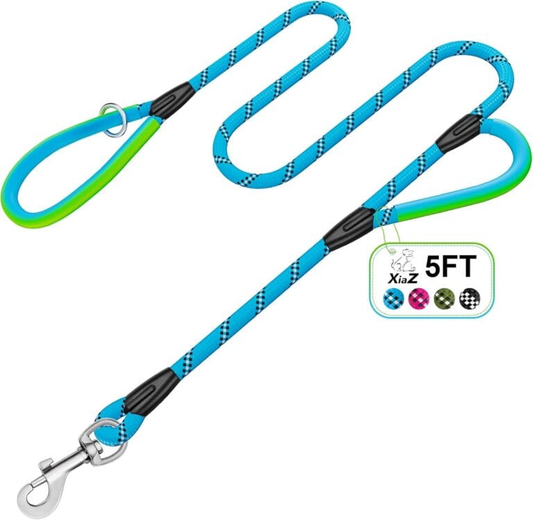 Heavy Duty Dog Leash 2 Handles 4/5/6ft-Blue XiaZ Dog Leashes for Medium Large Dogs That Pull 1/2 Inch 1000lb Strength Thick Rope Leash PVC Waterproof-Handles Metal Hook Nighttime Safety