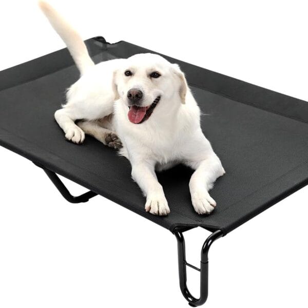pettycare Elevated Outdoor Dog Bed - Dog Cots beds for Large Dogs XL, Waterproof Raised Dog Bed Easy to Assemble, Cooling Elevated Dog Bed with Teslin Mesh, Durable, Non Slip, Up to 85 lbs,Black