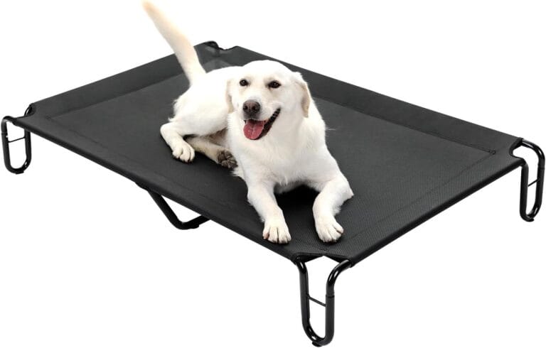 pettycare Elevated Outdoor Dog Bed - Dog Cots beds for Large Dogs XL, Waterproof Raised Dog Bed Easy to Assemble, Cooling Elevated Dog Bed with Teslin Mesh, Durable, Non Slip, Up to 85 lbs,Black