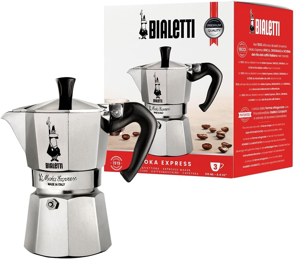 Bialetti Moka Express Iconic Italian Stovetop Espresso Maker 3 Cups, Aluminium, Silver Bialetti Moka Express Iconic Italian Stovetop Espresso Maker 3 Cups, Aluminium, Silver