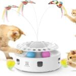 Potaroma Cat Toys 3in1 Automatic Interactive Kitten Toy, Fluttering Butterfly, Moving Feather, Track Balls, Dual Power Supplies, USB Powered, Indoor Exercise Kicker (Bright White)