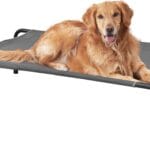 EHEYCIGA Reinforced Elevated Large Dog Cot Bed, Raised Outdoor Dog Hammock, Lifted Pet Platform with Frame and Washable Waterproof Cooling Teslin Mesh and Anti-Slip Feet, 43x26 inch