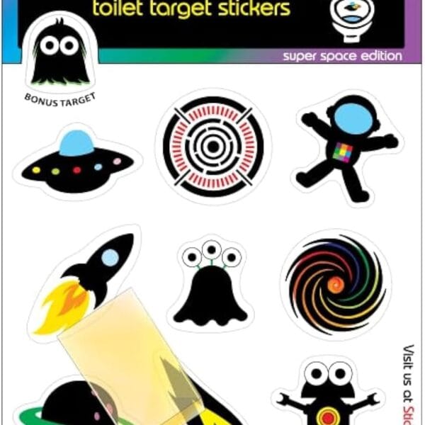 Color Change Target Stickers Space Edition with Applicator Tool. Aiming Stickers for Potty Training & Toilet Training. Change Color on Target Hit.