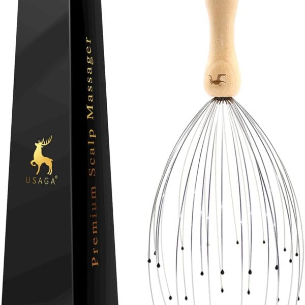 USAGA 32 Fingers Head Massager, Head Scratcher Scalp Massager, Stocking Stuffers Gift for Scalp Body Relaxing Wood Handle (1 Pack)