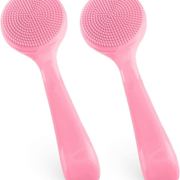 2pcs Silicone Manual Facial Cleansing Brush,Soft Bristles Waterproof Silicone Face Brush Face Exfoliator Brush for Face Cleaning Brush Sensitive Skin Easy to Clean Lather Well(Pink)