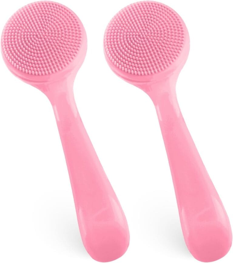 2pcs Silicone Manual Facial Cleansing Brush,Soft Bristles Waterproof Silicone Face Brush Face Exfoliator Brush for Face Cleaning Brush Sensitive Skin Easy to Clean Lather Well(Pink)