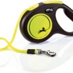 FLEXI New Neon Tape Retractable Dog Leashes for Medium Dogs Upto 55 lbs.  16 ft., Neon Yellow/Black | Tangle Free Pet Walking Leash with One-Handed Brake, Pause, Lock|German Quality Product