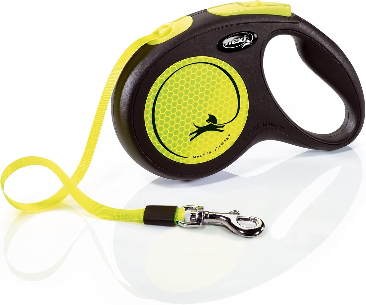 FLEXI New Neon Tape Retractable Dog Leashes for Medium Dogs Upto 55 lbs. 16 ft., Neon Yellow/Black | Tangle Free Pet Walking Leash with One-Handed Brake, Pause, Lock|German Quality Product FLEXI New Neon Tape Retractable Dog Leashes for Medium Dogs Upto 55 lbs. 16 ft., Neon Yellow/Black | Tangle Free Pet Walking Leash with One-Handed Brake, Pause, Lock|German Quality Product