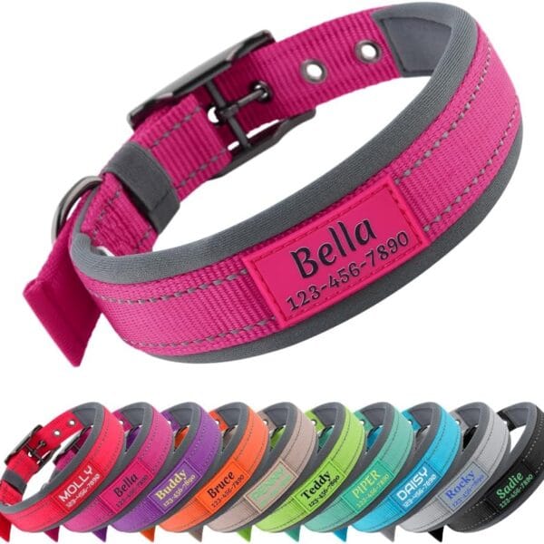 Personalized Dog Collar with Name and Phone Number | Durable Metal Buckle | Ultra Wide Soft Neoprene Padded | Adjustable Reflective Weatherproof Dog Collar for Large Medium and Small Dogs