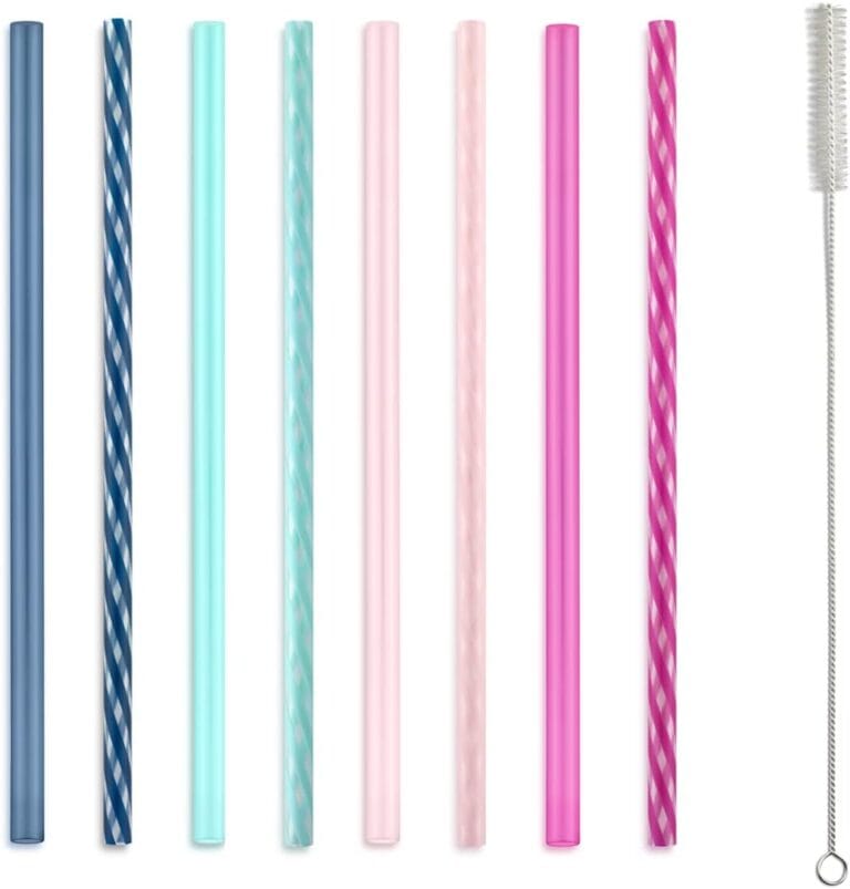 Ello Impact 8 Pack Reusable Plastic Straws, Dishwasher Safe, BPA-Free with Cleaning Brush,Rosewater