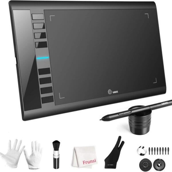 Graphics Drawing Tablet, UGEE M708 10 x 6 inch Large Drawing Tablet with 8 Hot Keys, Passive Stylus of 8192 Levels Pressure, UGEE M708 Graphics Tablet for Paint, Design, Art Creation Sketch Black