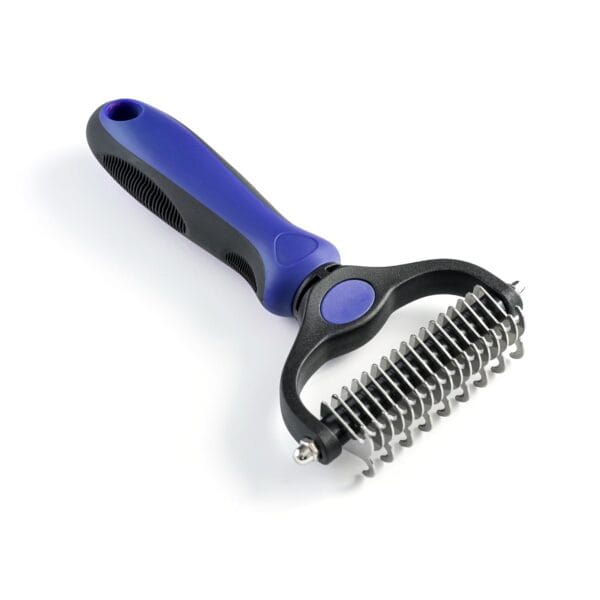 WePet Grooming Rake for Dogs & Cats, Double-Sided Deshedding Brush, Extra-Wide Dematting Tool, Slicker Comb for Undercoat & Loose Hair Removal, Reduces Shedding by 95%, Blue, Large