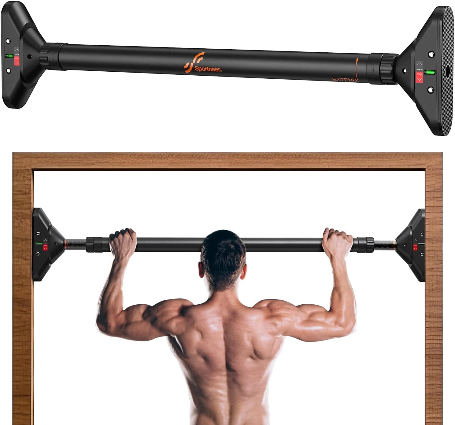 Sportneer Pull Up Bar: Strength Training Chin Up Bar Without Screws Adjustable 29.5'' 37'' Width Locking Mechanism Pull Up Bar For Doorway Max Load 440lbs For Home Gym Upper Body Workout, Non Slip Sportneer Pull Up Bar: Strength Training Chin up Bar without Screws - Adjustable 29.5''-37'' Width Locking Mechanism Pull-up Bar for Doorway - Max Load 440lbs for Home Gym Upper Body Workout, Non-slip